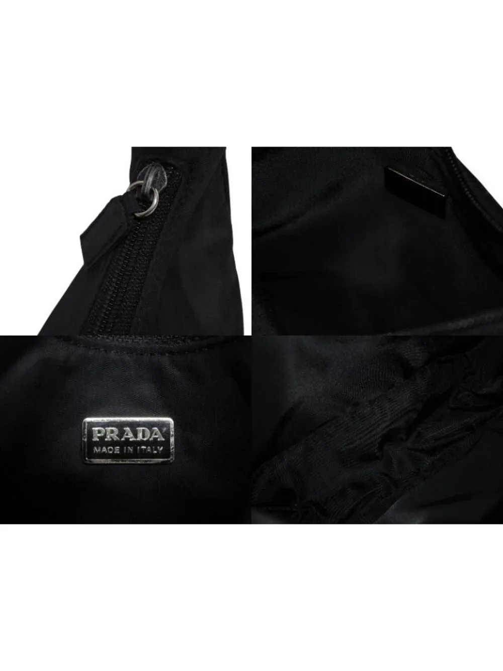 Prada Hobo Handbag Triangle Logo Nylon Black